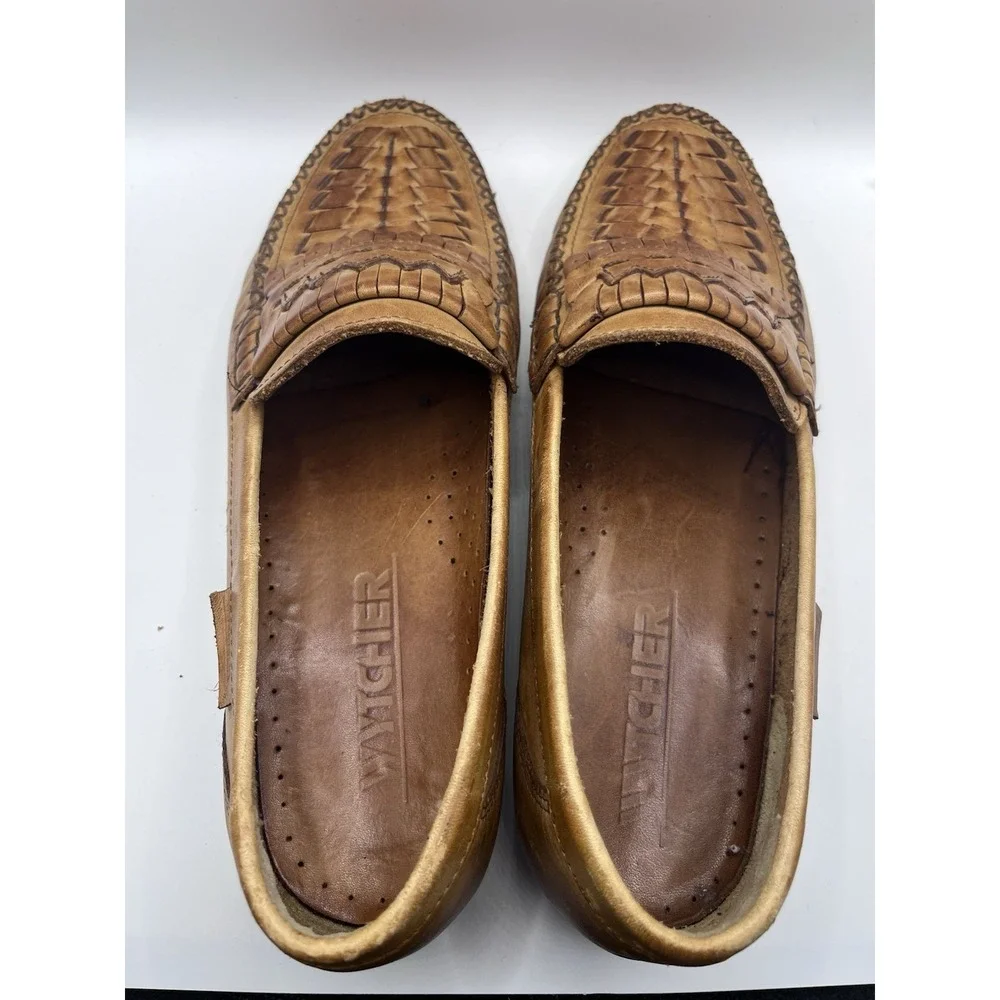 Wytcher Men's Brown Leather Woven Slip-On Loafers Round Toe Size 7 1/2